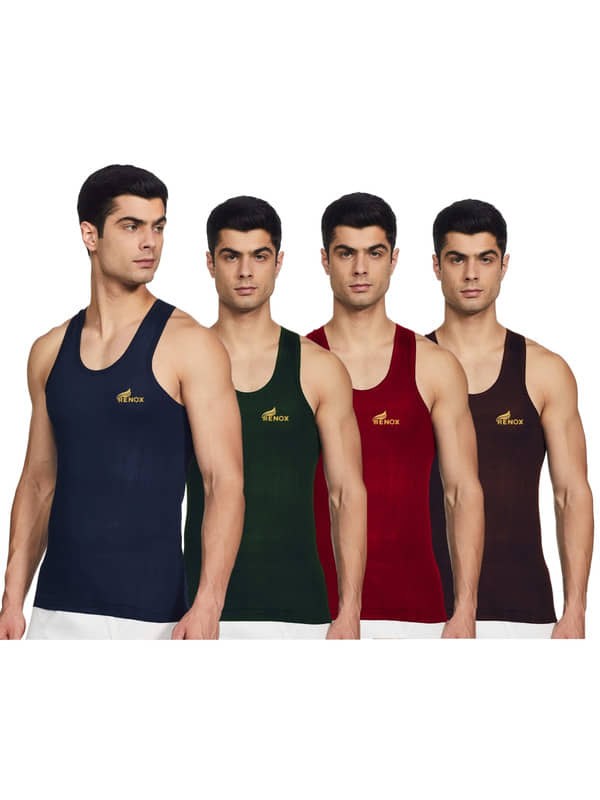 Renox Pack of 4 Cotton Basic Vest For Men ( Multicolor ) - Nightwear & Loungewear | Buy online on ZillyBuy