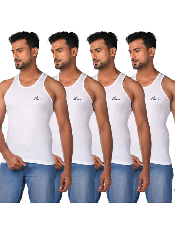 Renox Pack of 4 Cotton Basic Vest For Men ( White ) - Nightwear & Loungewear | Buy online on ZillyBuy