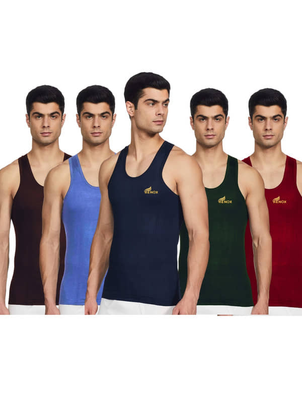 Renox Pack of 5 Cotton Basic Vest For Men ( Multicolor ) - Nightwear & Loungewear | Buy online on ZillyBuy