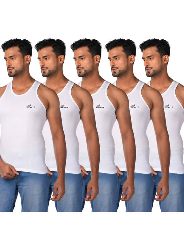 Renox Pack of 5 Cotton Basic Vest For Men ( White ) - Nightwear & Loungewear | Buy online on ZillyBuy