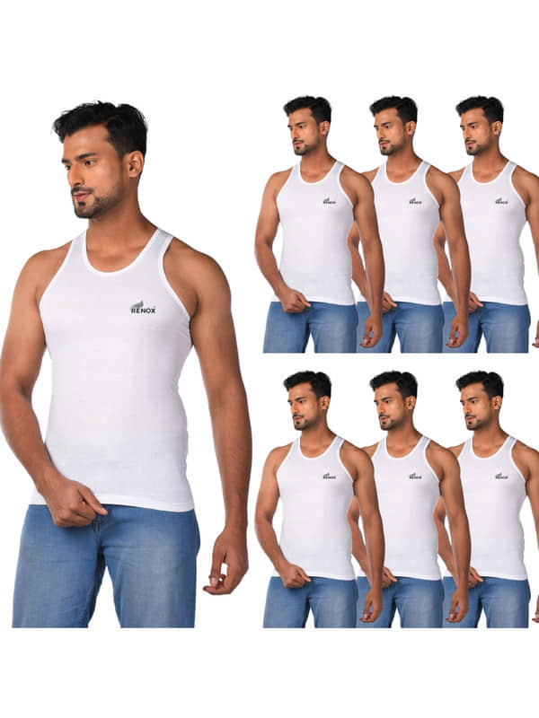 Renox Pack of 7 Cotton Basic Vest For Men ( White ) - Nightwear & Loungewear | Buy online on ZillyBuy
