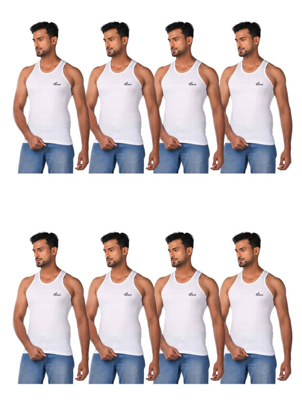     			Renox Pack of 8 Cotton Basic Vest For Men ( White )