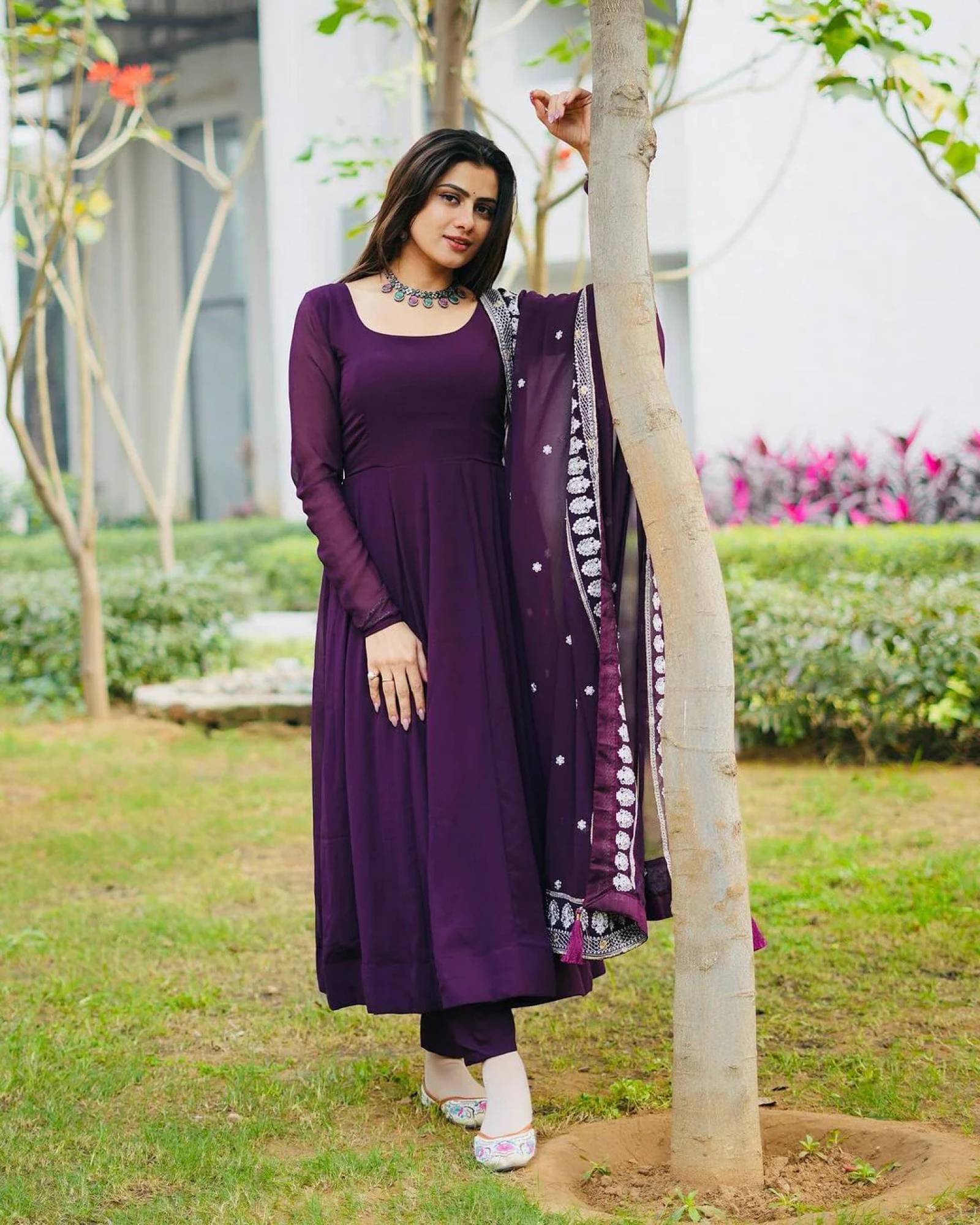     			SILORY Georgette Solid Kurti With Pants Women's Stitched Salwar Suit - Purple ( Pack of 1 )