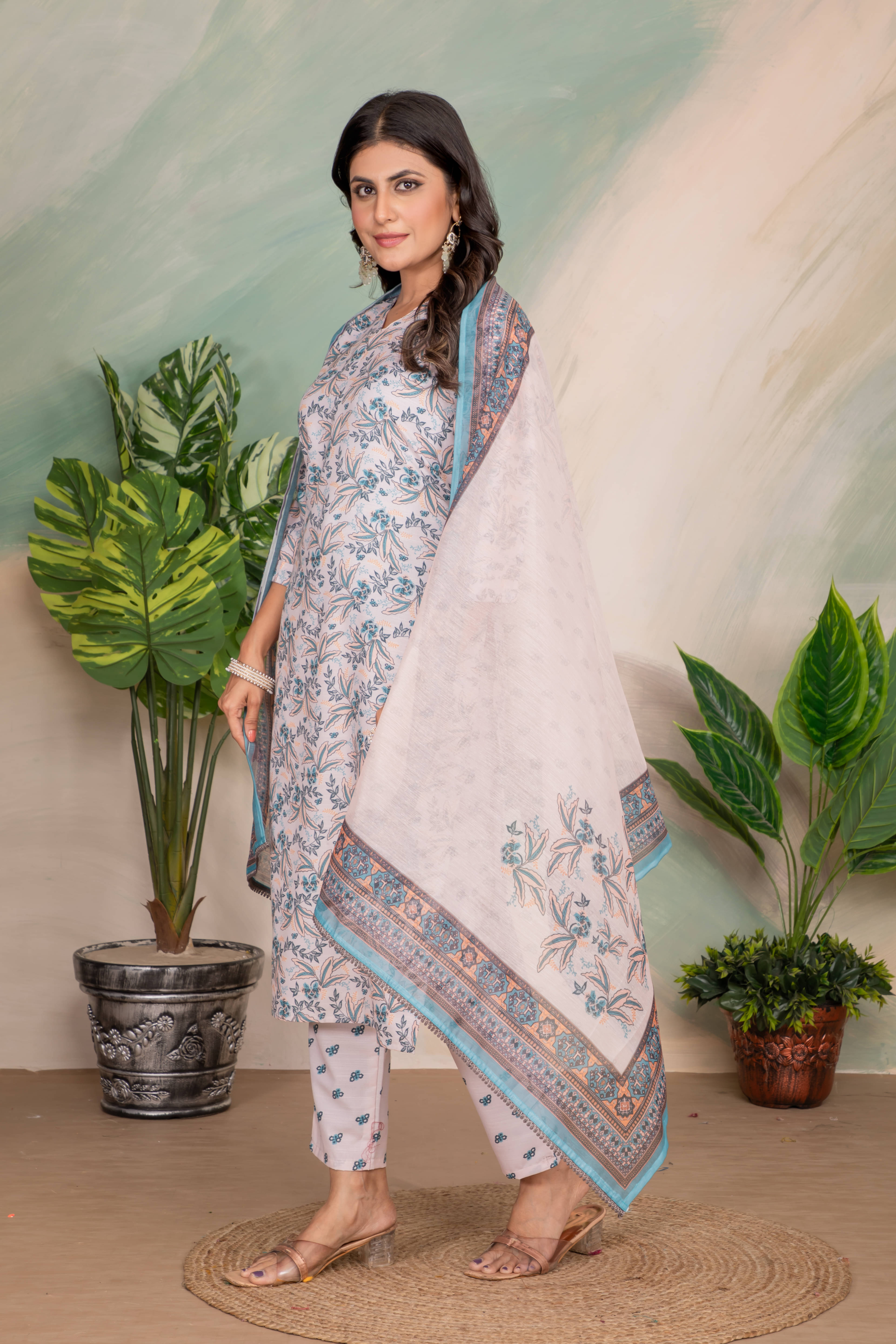Sanwariya Silk Cotton Printed Kurti With Pants Women's Stitched Salwar Suit - Cream ( Pack of 1 ) Sanwariya Silk Cotton Printed Kurti With Pants Women's Stitched Salwar Suit - Cream ( Pack of 1 )