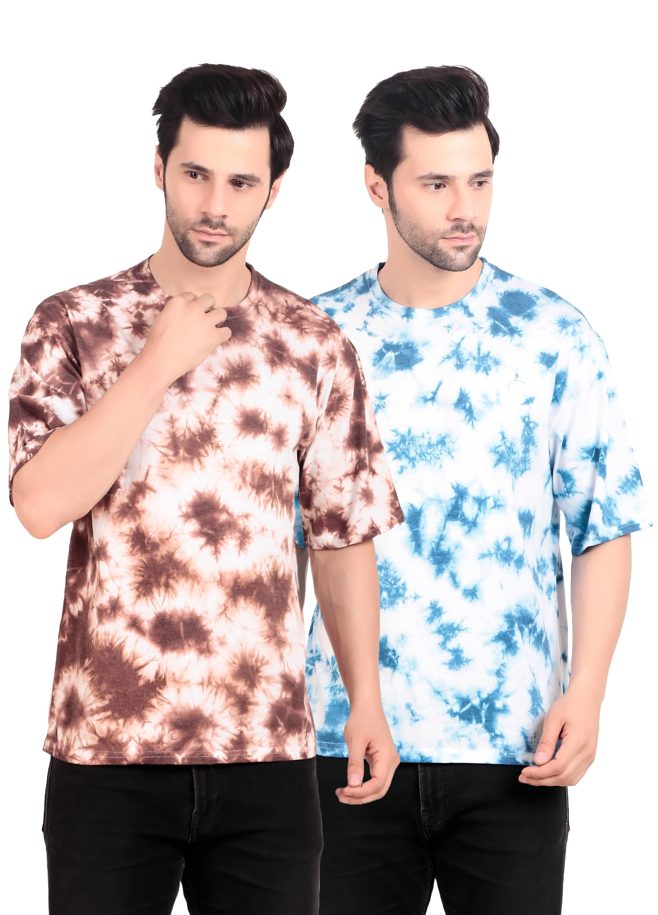 TQH Cotton Blend Oversized Fit Dyed Half Sleeves Men's Round T-Shirt - Multicolor ( Pack of 2 ) TQH Cotton Blend Oversized Fit Dyed Half Sleeves Men's Round T-Shirt - Multicolor ( Pack of 2 )