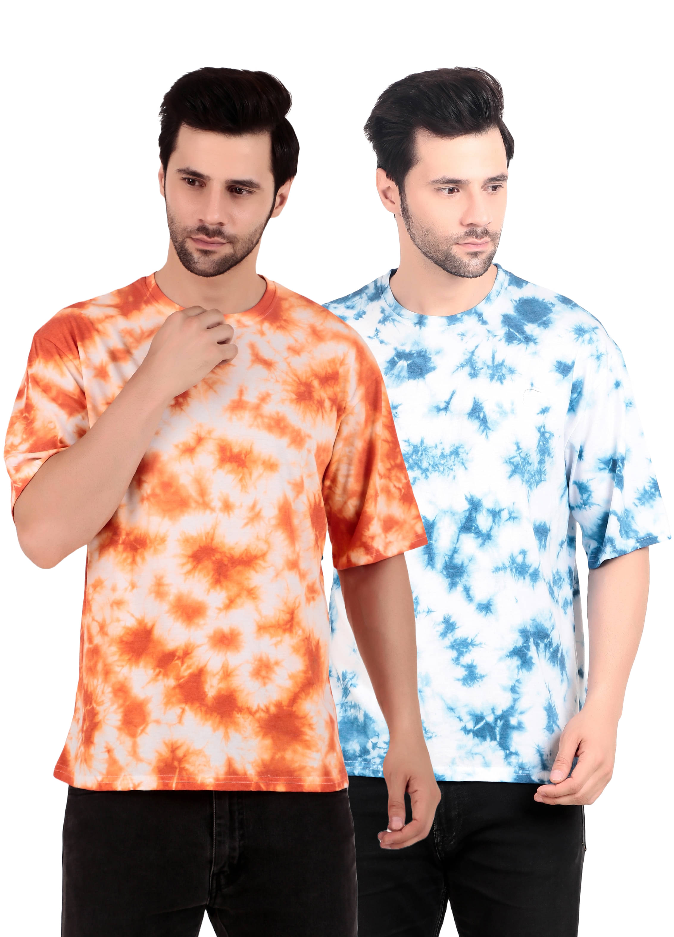 TQH Cotton Blend Oversized Fit Dyed Half Sleeves Men's Round T-Shirt - Multicolor10 ( Pack of 2 ) TQH Cotton Blend Oversized Fit Dyed Half Sleeves Men's Round T-Shirt - Multicolor10 ( Pack of 2 )