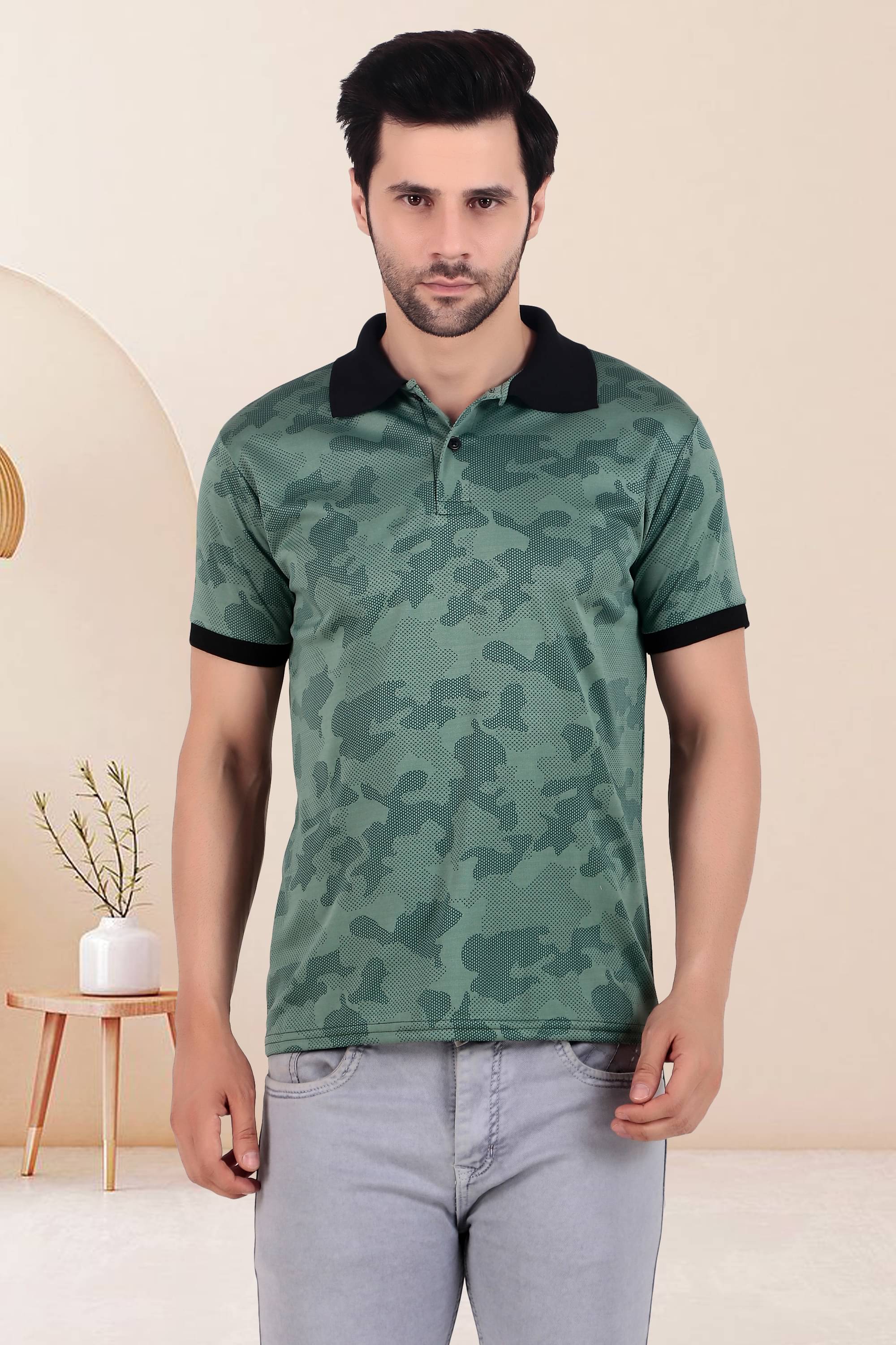     			TQH Pack of 1 Polyester Regular Fit Printed Half Sleeves Men's Polo T Shirt ( Green )