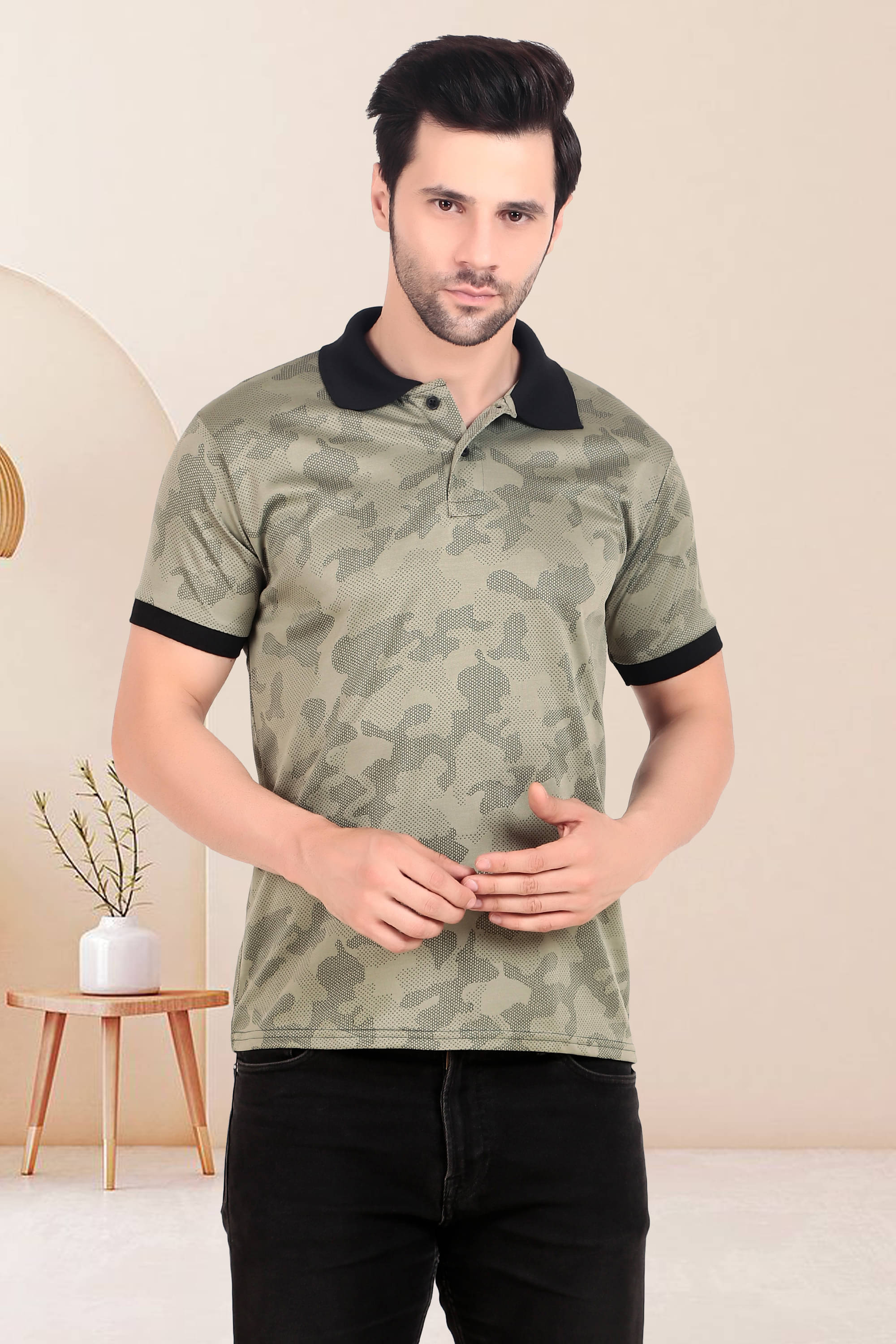     			TQH Pack of 1 Polyester Regular Fit Printed Half Sleeves Men's Polo T Shirt ( Olive Green )