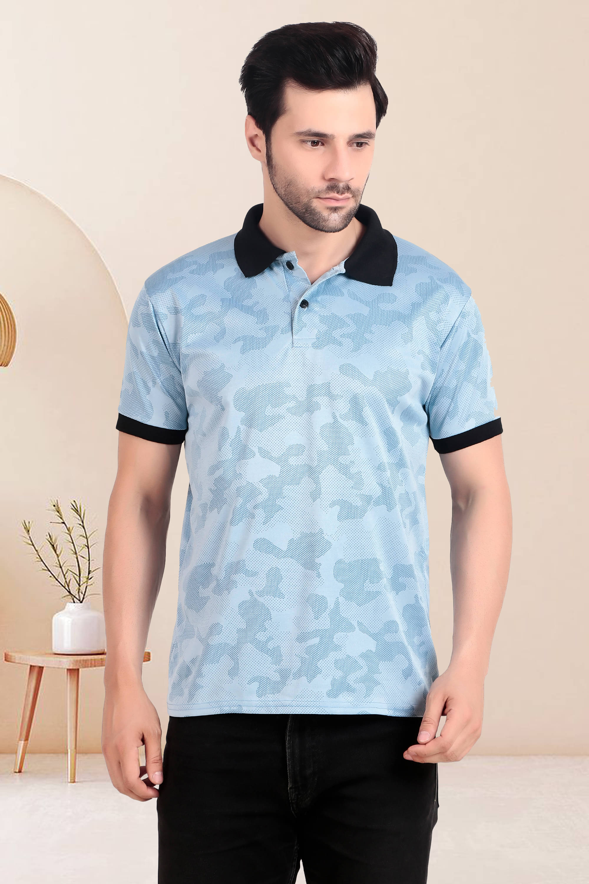     			TQH Pack of 1 Polyester Regular Fit Printed Half Sleeves Men's Polo T Shirt ( Sky Blue )