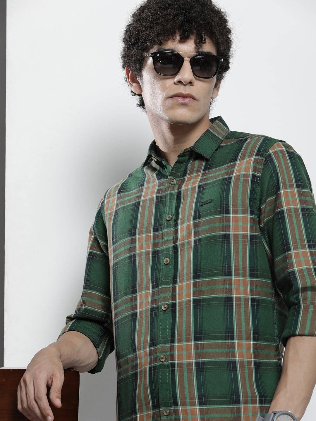     			The Indian Garage Co. 100% Cotton Regular Fit Checks Full Sleeves Men's Casual Shirt - Green ( Pack of 1 )