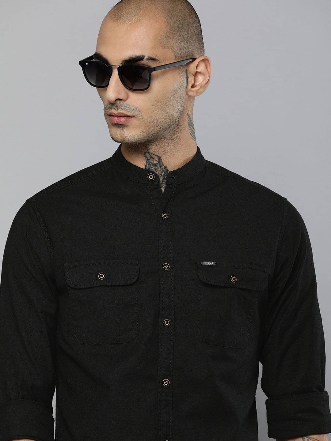 The Indian Garage Co. 100% Cotton Slim Fit Solids Full Sleeves Men's Casual Shirt - Black ( Pack of 1 ) The Indian Garage Co. 100% Cotton Slim Fit Solids Full Sleeves Men's Casual Shirt - Black ( Pack of 1 )