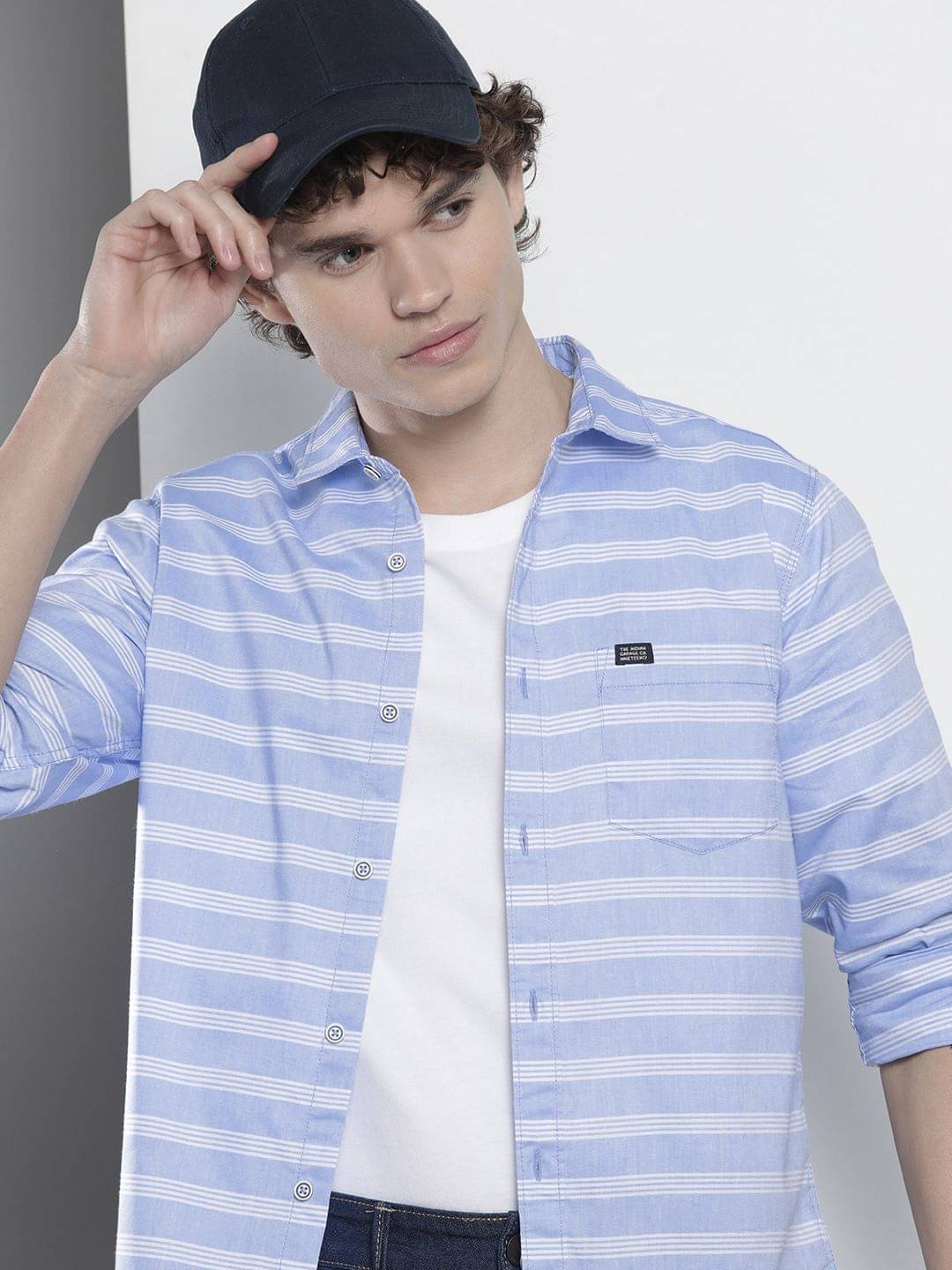     			The Indian Garage Co. 100% Cotton Slim Fit Striped Full Sleeves Men's Casual Shirt - Blue ( Pack of 1 )
