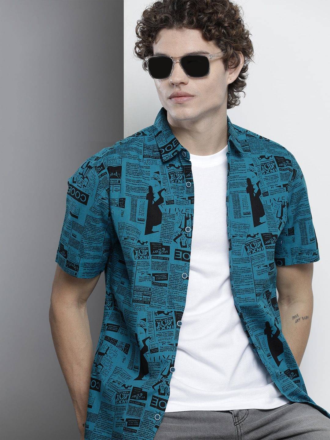 The Indian Garage Co. 100% Cotton Regular Fit Printed Half Sleeves Men's Casual Shirt - Blue ( Pack of 1 )     			The Indian Garage Co. 100% Cotton Regular Fit Printed Half Sleeves Men's Casual Shirt - Blue ( Pack of 1 )
