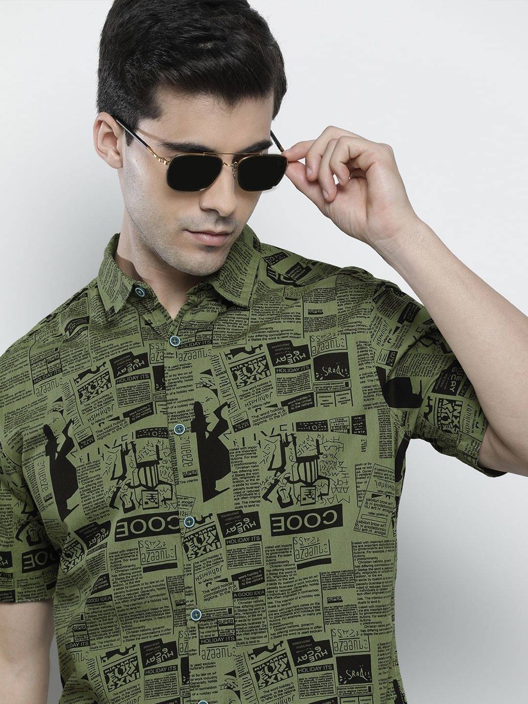 The Indian Garage Co. 100% Cotton Regular Fit Printed Half Sleeves Men's Casual Shirt - Green ( Pack of 1 )     			The Indian Garage Co. 100% Cotton Regular Fit Printed Half Sleeves Men's Casual Shirt - Green ( Pack of 1 )