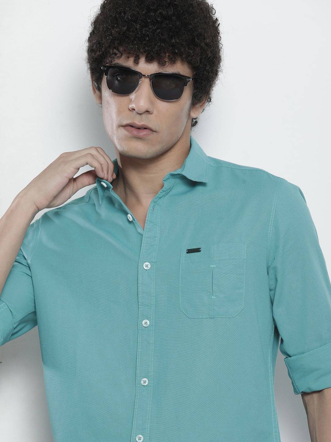     			The Indian Garage Co. 100% Cotton Regular Fit Solids Full Sleeves Men's Casual Shirt - Light Blue ( Pack of 1 )