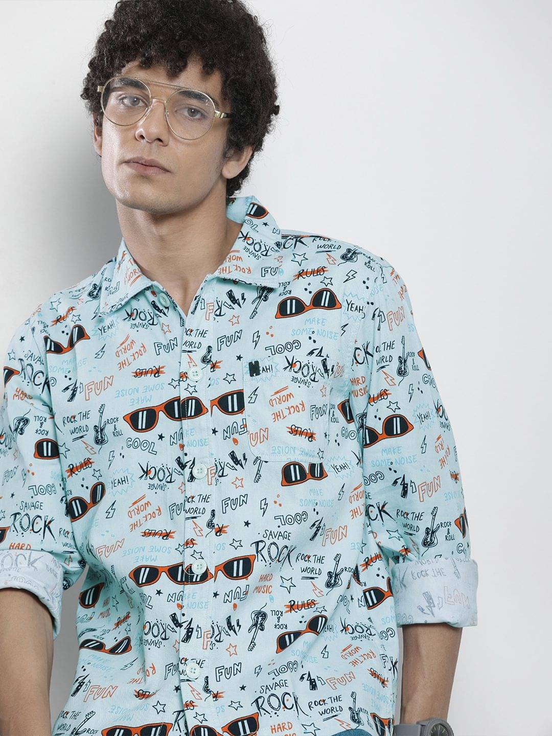     			The Indian Garage Co. 100% Cotton Regular Fit Printed Full Sleeves Men's Casual Shirt - Blue ( Pack of 1 )
