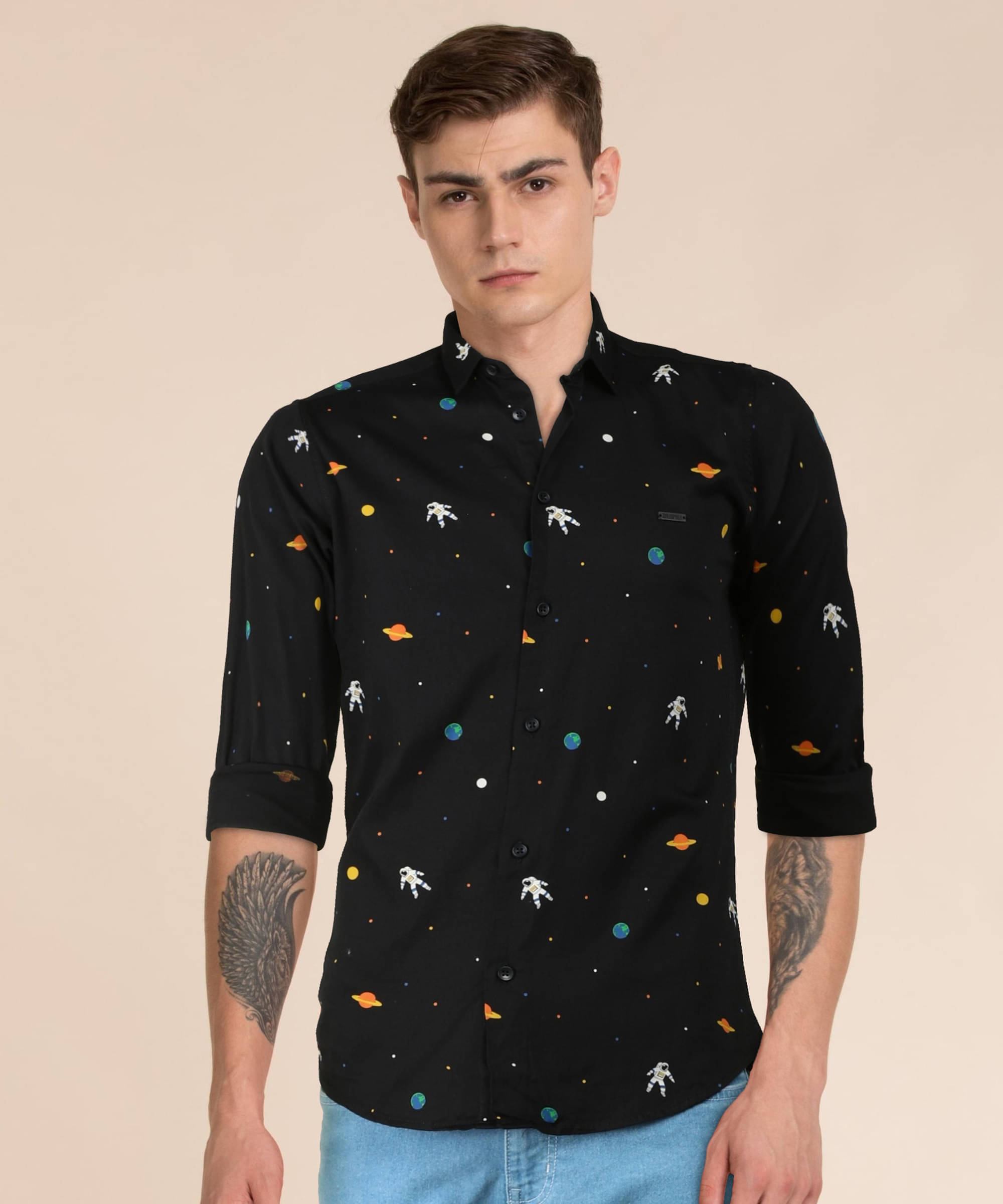     			The Indian Garage Co. 100% Cotton Slim Fit Printed Full Sleeves Men's Casual Shirt - Black ( Pack of 1 )