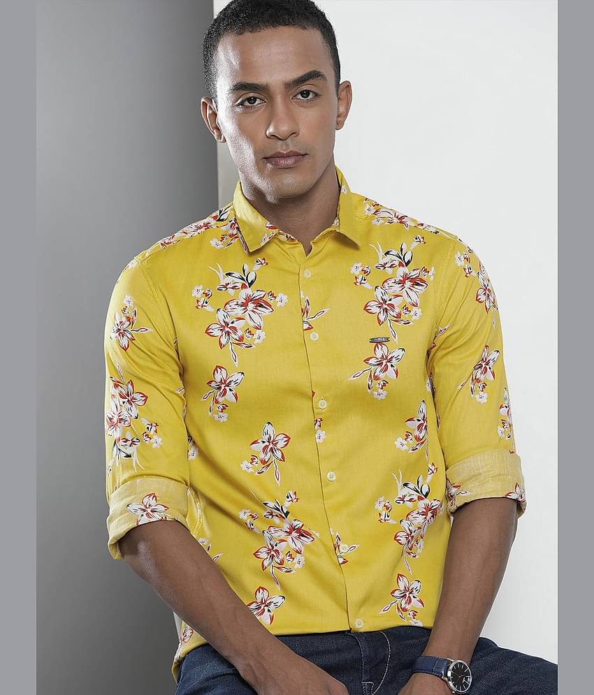 The Indian Garage Co. 100% Cotton Slim Fit Printed Full Sleeves Men's Casual Shirt - Yellow ( Pack of 1 )