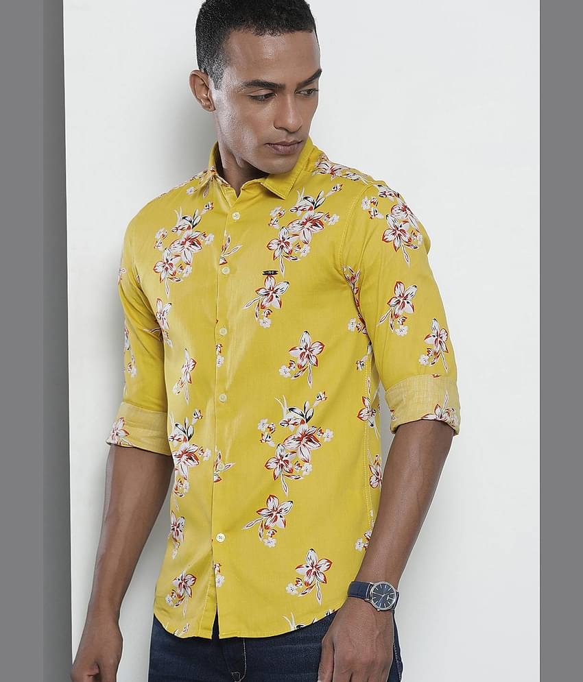 The Indian Garage Co. 100% Cotton Slim Fit Printed Full Sleeves Men's Casual Shirt - Yellow ( Pack of 1 )