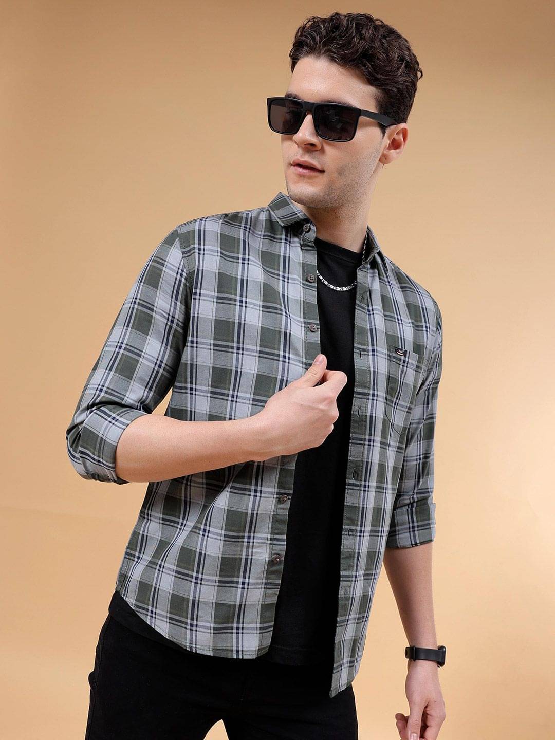     			The Indian Garage Co. 100% Cotton Slim Fit Checks Full Sleeves Men's Casual Shirt - Green ( Pack of 1 )