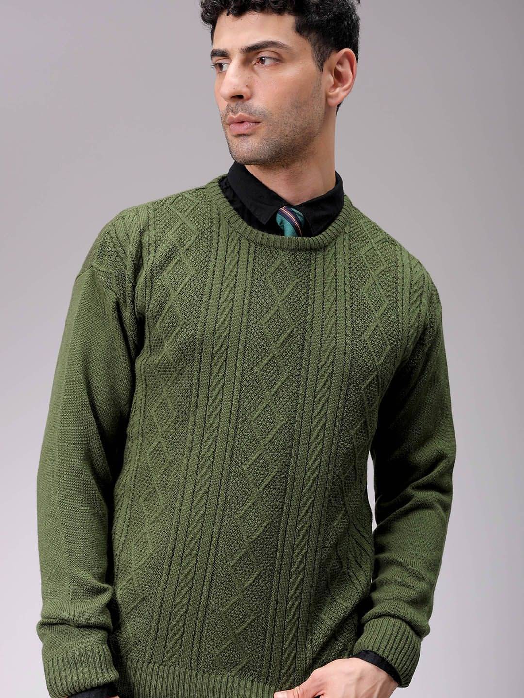 The Indian Garage Co. Acrylic Round Neck Men's Full Sleeves Pullover Sweater - Olive ( Pack of 1 ) The Indian Garage Co. Acrylic Round Neck Men's Full Sleeves Pullover Sweater - Olive ( Pack of 1 )