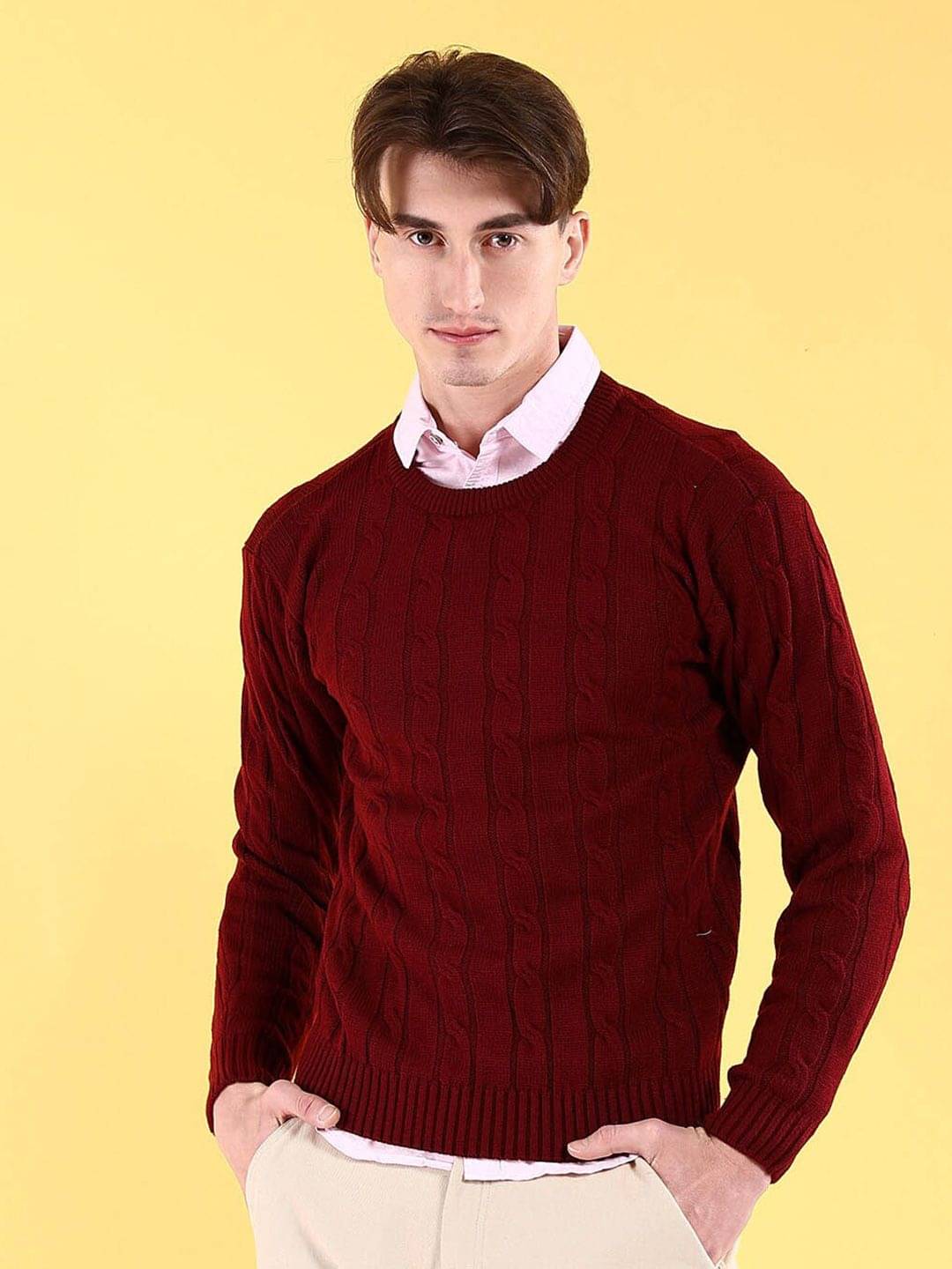 The Indian Garage Co. Acrylic Round Neck Men's Full Sleeves Pullover Sweater - Red ( Pack of 1 ) The Indian Garage Co. Acrylic Round Neck Men's Full Sleeves Pullover Sweater - Red ( Pack of 1 )