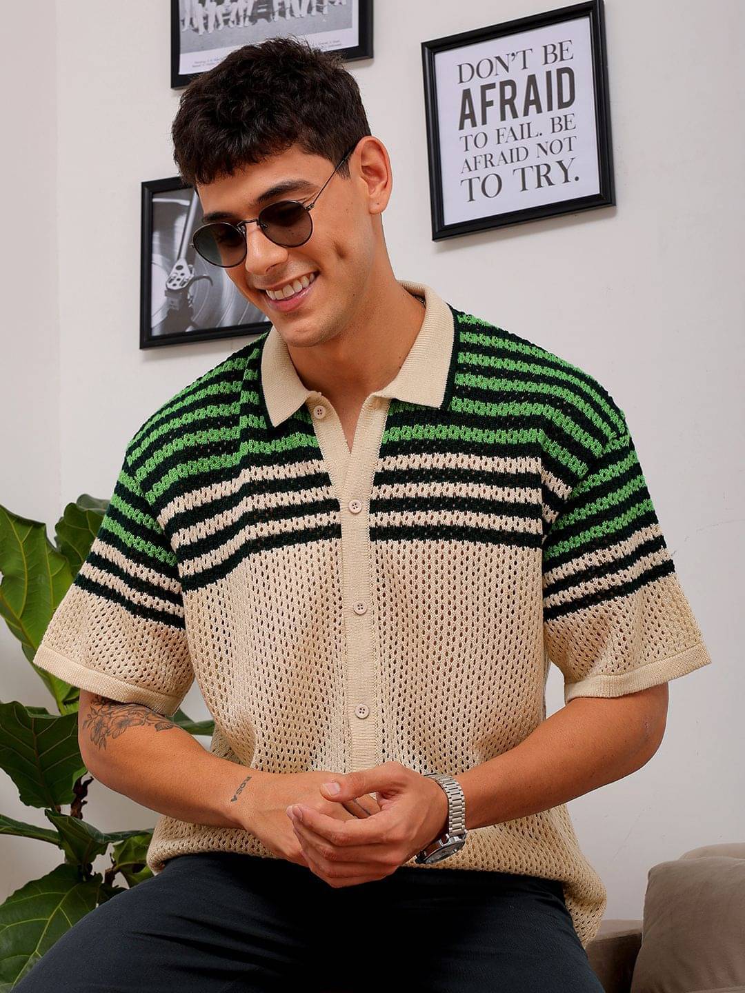 The Indian Garage Co. Elastane Relaxed Fit Striped Half Sleeves Men's Casual Shirt - White ( Pack of 1 ) The Indian Garage Co. Elastane Relaxed Fit Striped Half Sleeves Men's Casual Shirt - White ( Pack of 1 )