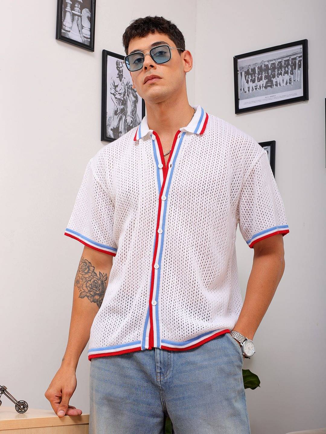 The Indian Garage Co. Elastane Relaxed Fit Striped Half Sleeves Men's Casual Shirt - White ( Pack of 1 ) The Indian Garage Co. Elastane Relaxed Fit Striped Half Sleeves Men's Casual Shirt - White ( Pack of 1 )