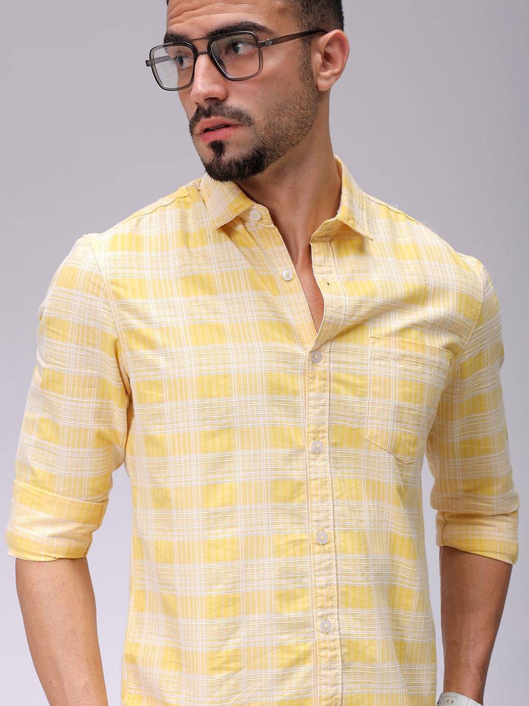     			The Indian Garage Co. Poly Cotton Slim Fit Checks Full Sleeves Men's Casual Shirt - Yellow ( Pack of 1 )