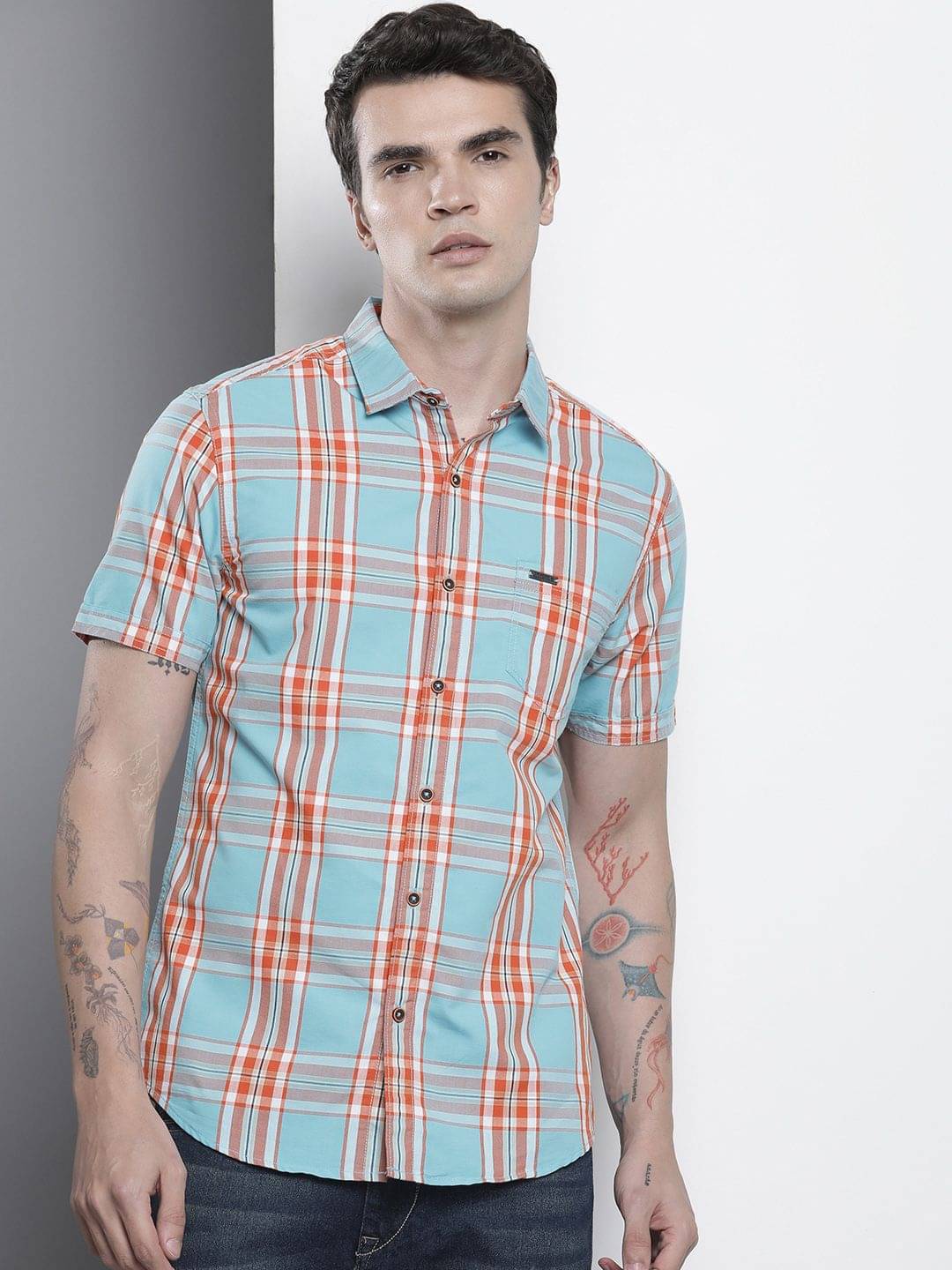 The Indian Garage Co. Poly Cotton Slim Fit Checks Half Sleeves Men's Casual Shirt - Blue ( Pack of 1 ) The Indian Garage Co. Poly Cotton Slim Fit Checks Half Sleeves Men's Casual Shirt - Blue ( Pack of 1 )