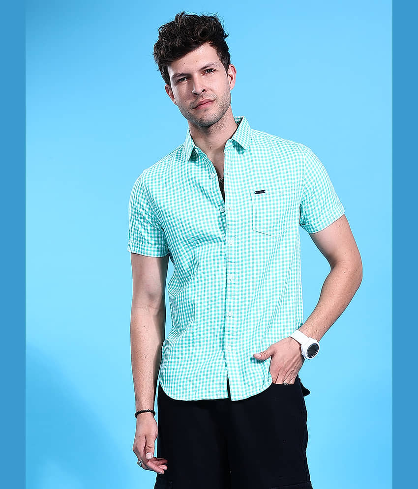 The Indian Garage Co. Poly Cotton Slim Fit Checks Half Sleeves Men's Casual Shirt - Blue ( Pack of 1 )