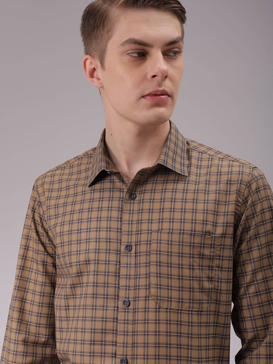 The Indian Garage Co. Poly Cotton Slim Fit Full Sleeves Men's Formal Shirt - Beige ( Pack of 1 ) The Indian Garage Co. Poly Cotton Slim Fit Full Sleeves Men's Formal Shirt - Beige ( Pack of 1 )