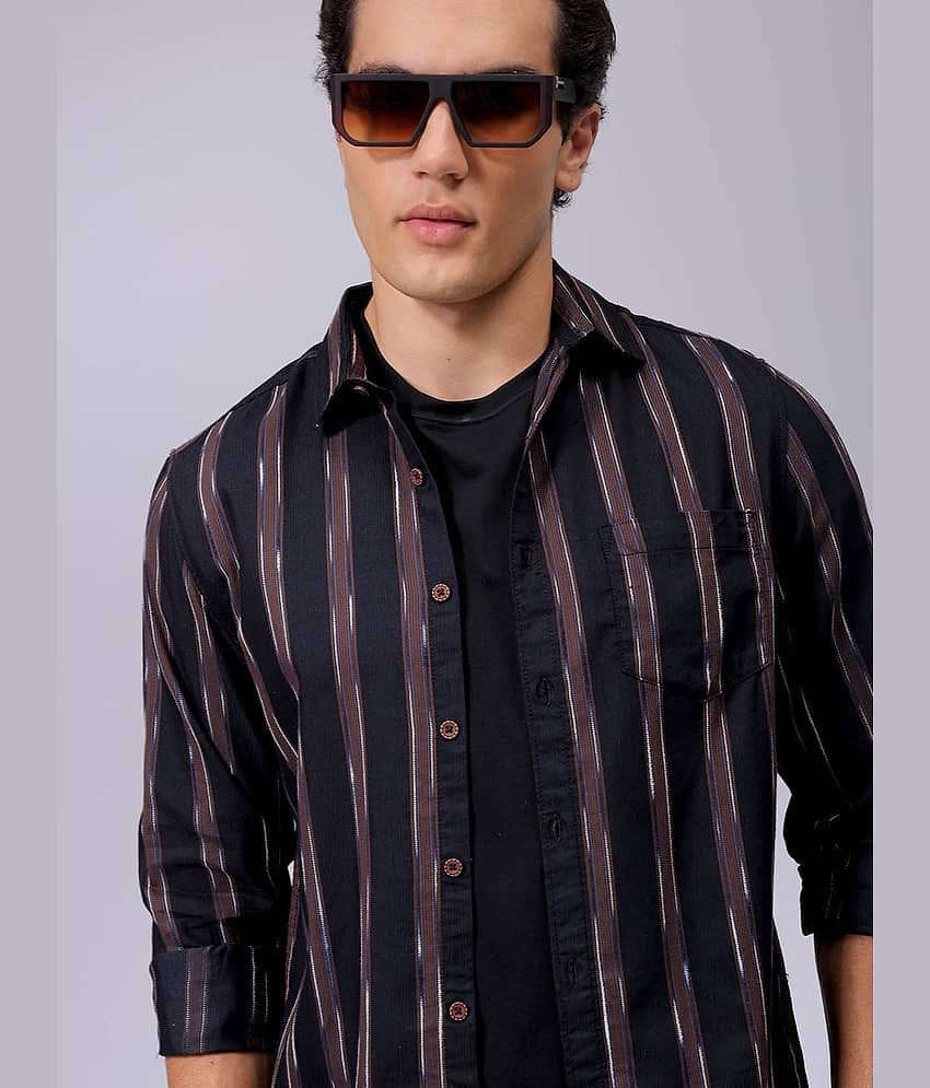 The Indian Garage Co. Poly Cotton Slim Fit Striped Full Sleeves Men's Casual Shirt - Brown ( Pack of 1 )
