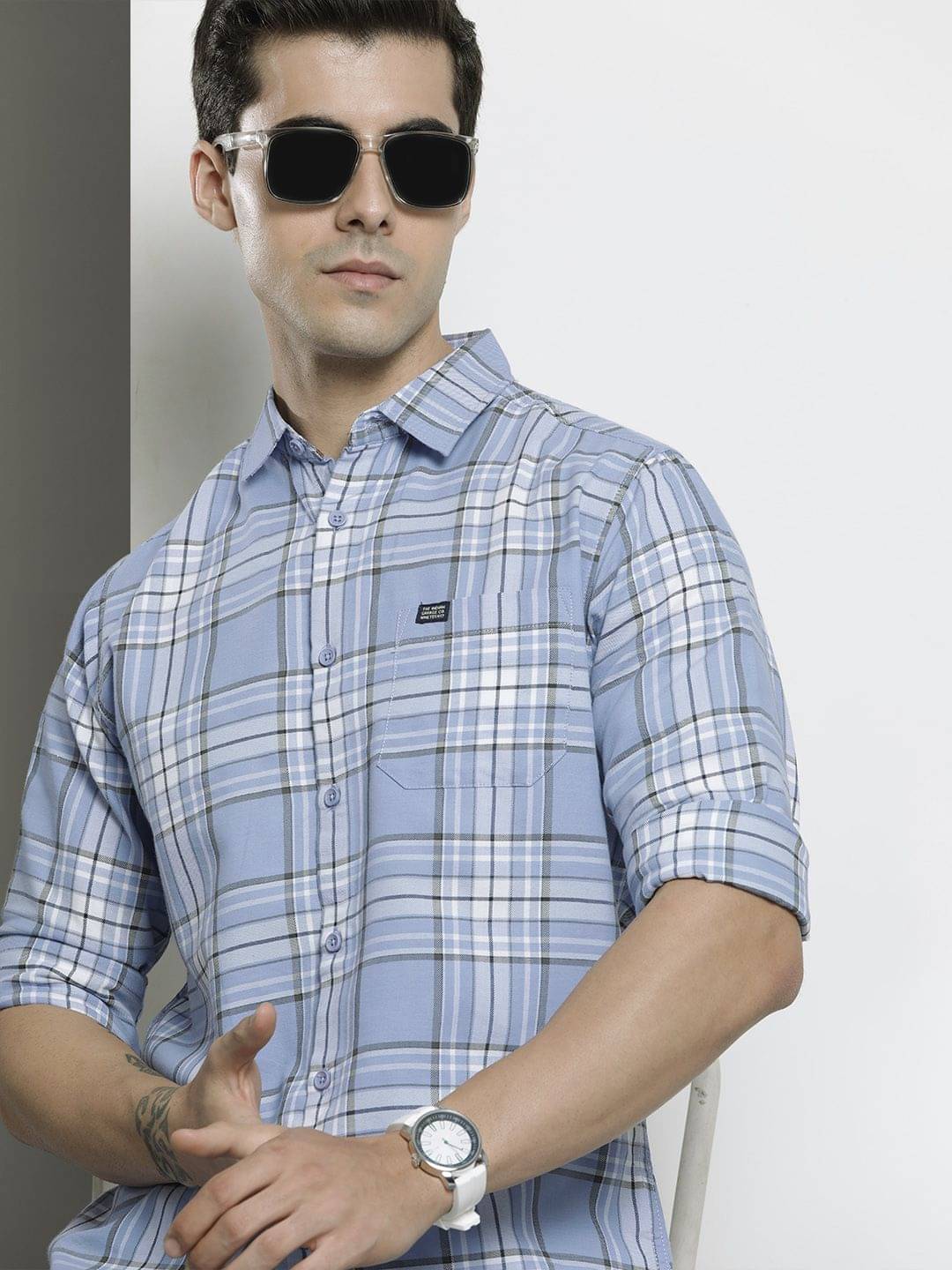     			The Indian Garage Co. Poly Cotton Regular Fit Checks Full Sleeves Men's Casual Shirt - Blue ( Pack of 1 )