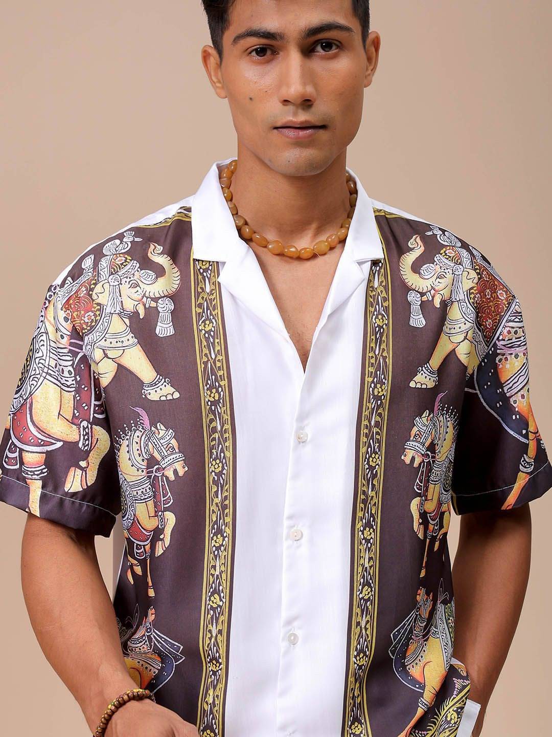     			The Indian Garage Co. Polyester Relaxed Fit Printed Half Sleeves Men's Casual Shirt - White ( Pack of 1 )