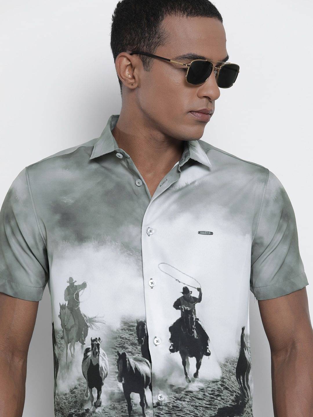 The Indian Garage Co. Polyester Slim Fit Printed Half Sleeves Men's Casual Shirt - Grey ( Pack of 1 ) The Indian Garage Co. Polyester Slim Fit Printed Half Sleeves Men's Casual Shirt - Grey ( Pack of 1 )