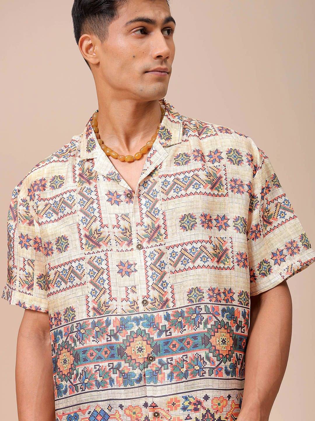     			The Indian Garage Co. Polyester Relaxed Fit Printed Half Sleeves Men's Casual Shirt - Beige ( Pack of 1 )