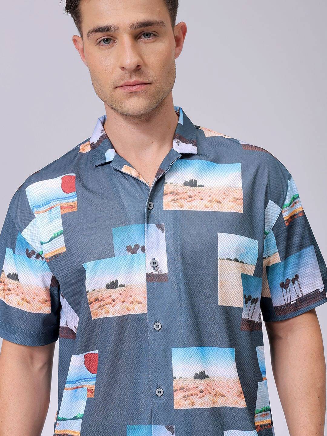 The Indian Garage Co. Polyester Relaxed Fit Printed Half Sleeves Men's Casual Shirt - Teal ( Pack of 1 ) The Indian Garage Co. Polyester Relaxed Fit Printed Half Sleeves Men's Casual Shirt - Teal ( Pack of 1 )
