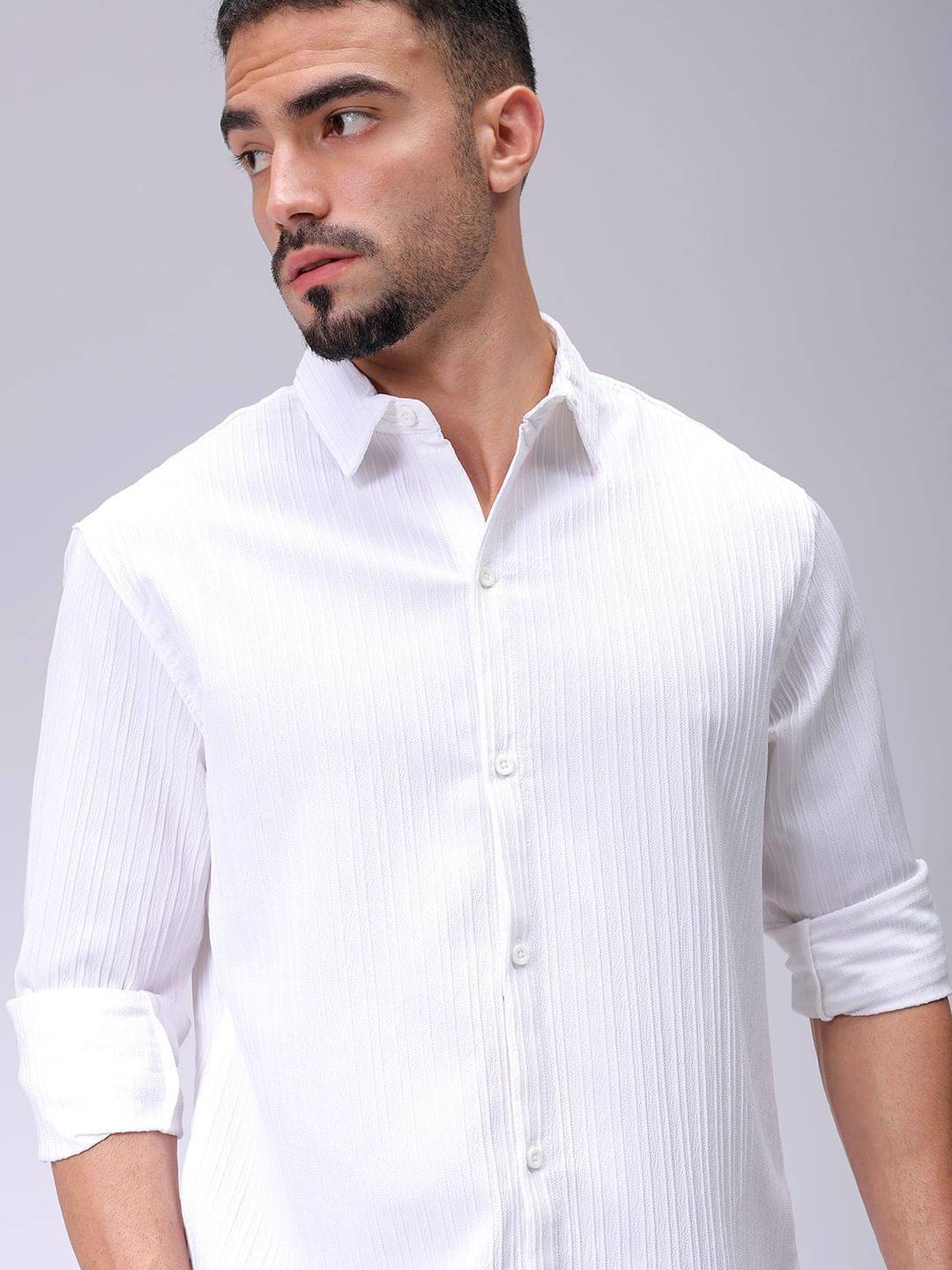 The Indian Garage Co. Polyester Relaxed Fit Solids Full Sleeves Men's Casual Shirt - White ( Pack of 1 ) The Indian Garage Co. Polyester Relaxed Fit Solids Full Sleeves Men's Casual Shirt - White ( Pack of 1 )