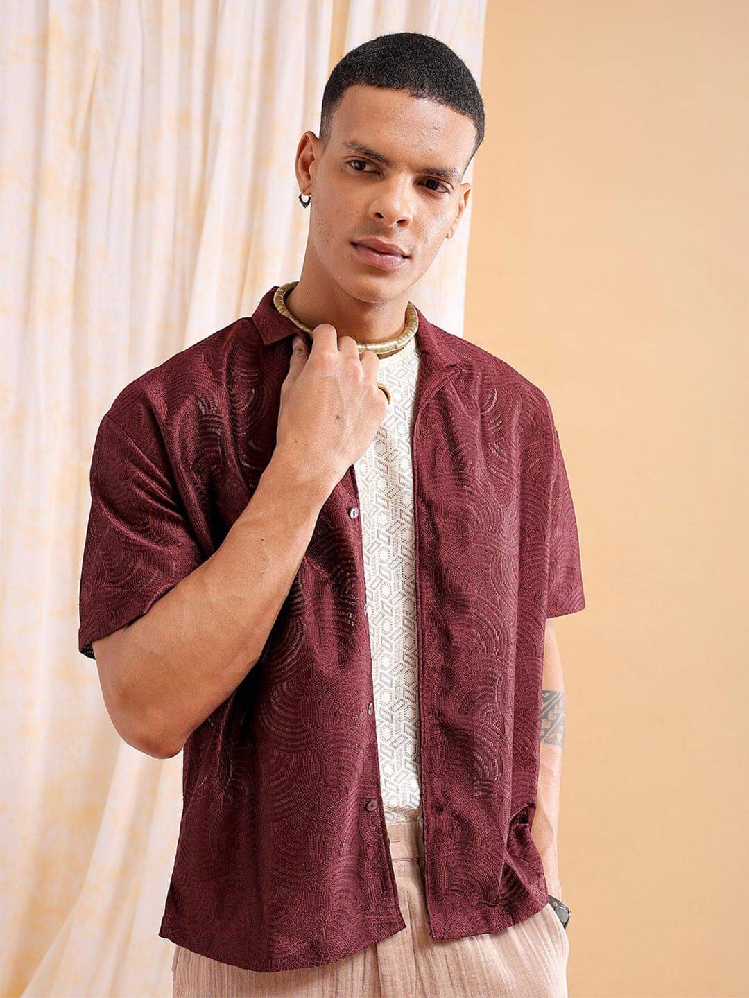 The Indian Garage Co. Polyester Relaxed Fit Solids Half Sleeves Men's Casual Shirt - Maroon ( Pack of 1 ) The Indian Garage Co. Polyester Relaxed Fit Solids Half Sleeves Men's Casual Shirt - Maroon ( Pack of 1 )