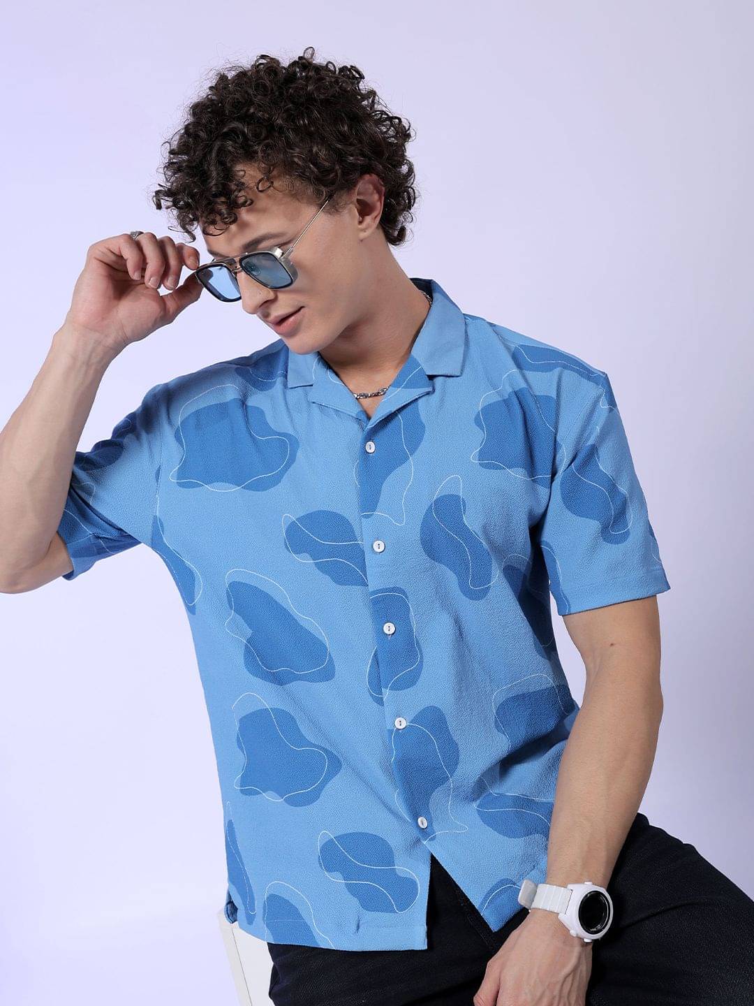 The Indian Garage Co. Polyester Relaxed Fit Printed Half Sleeves Men's Casual Shirt - Blue ( Pack of 1 )     			The Indian Garage Co. Polyester Relaxed Fit Printed Half Sleeves Men's Casual Shirt - Blue ( Pack of 1 )