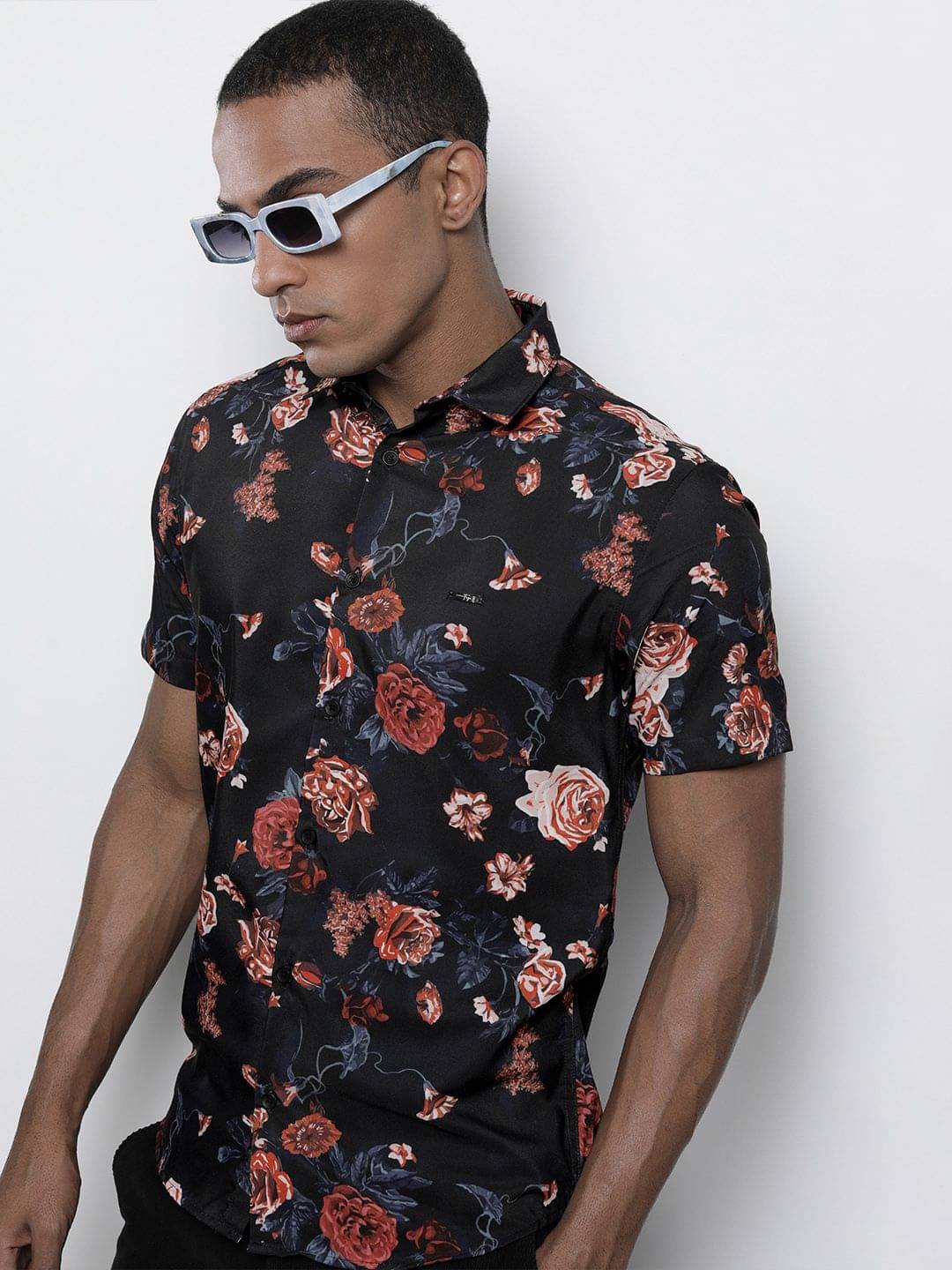 The Indian Garage Co. Polyester Slim Fit Printed Half Sleeves Men's Casual Shirt - Black ( Pack of 1 )     			The Indian Garage Co. Polyester Slim Fit Printed Half Sleeves Men's Casual Shirt - Black ( Pack of 1 )