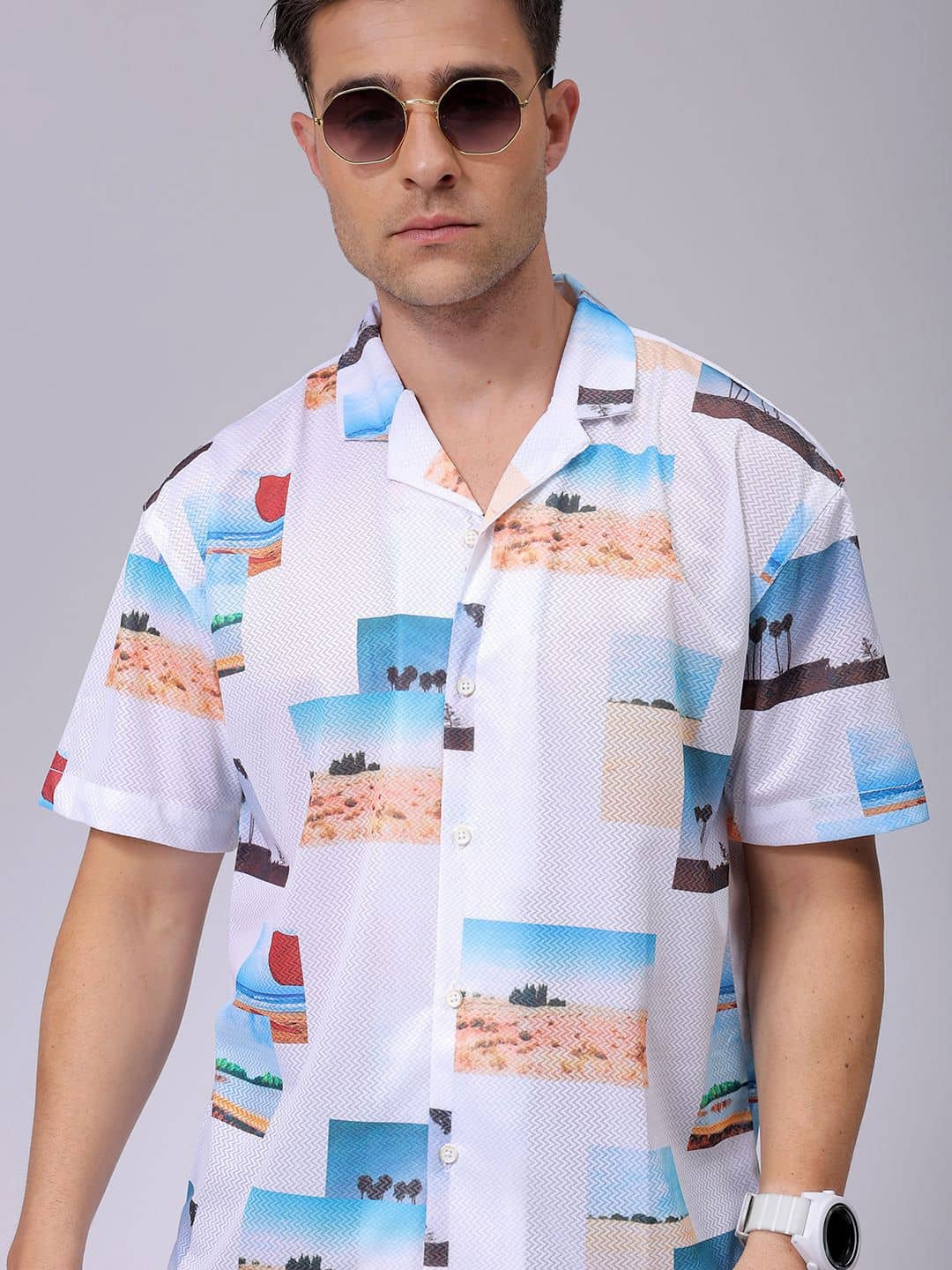 The Indian Garage Co. Polyester Relaxed Fit Printed Half Sleeves Men's Casual Shirt - White ( Pack of 1 )