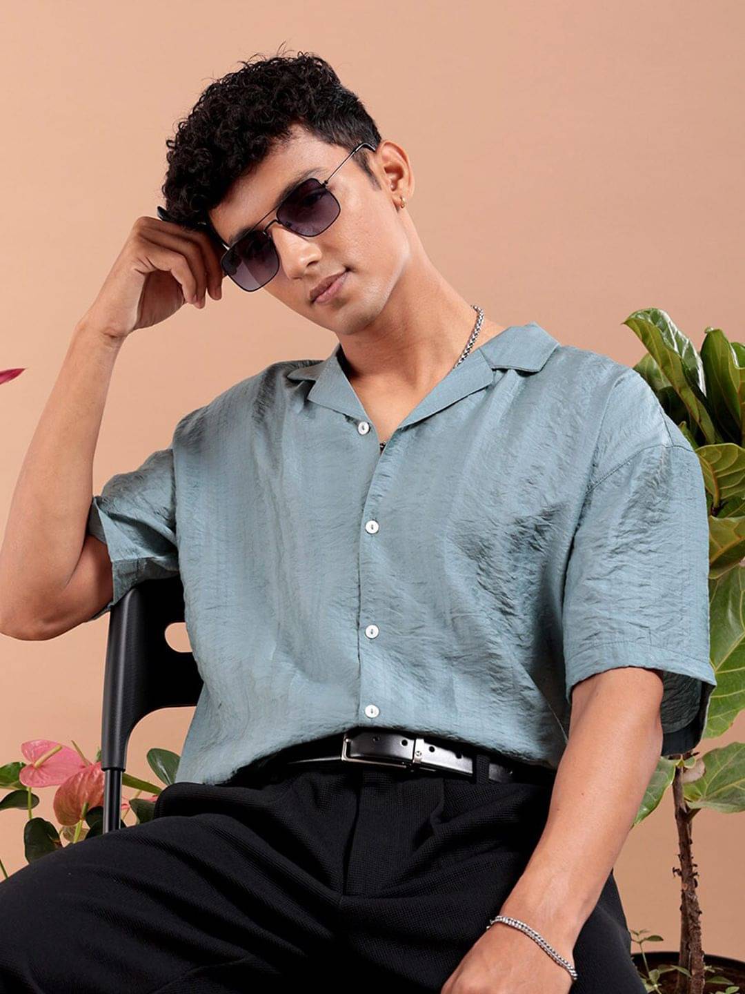    			The Indian Garage Co. Viscose Relaxed Fit Striped Half Sleeves Men's Casual Shirt - Green ( Pack of 1 )