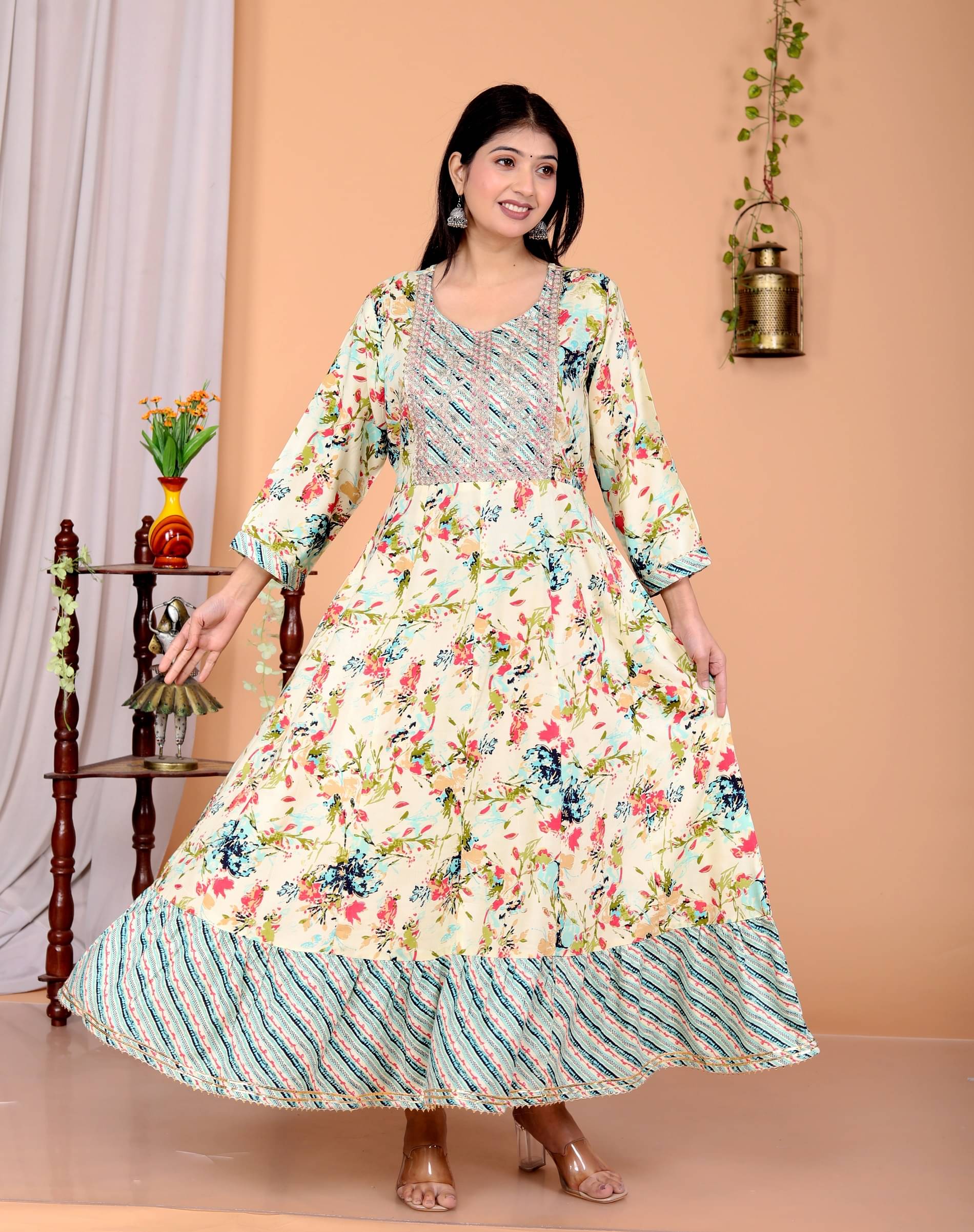     			TheKurtiPoint Pack of 1 Rayon Printed Anarkali Women's Kurti - ( Red & Yellow )