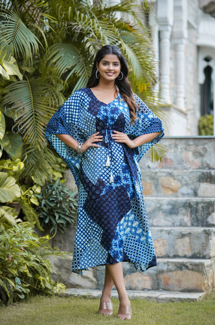 Yash Gallery Women Crepe Printed Kaftan ( Indigo )     			Yash Gallery Women Crepe Printed Kaftan ( Indigo )