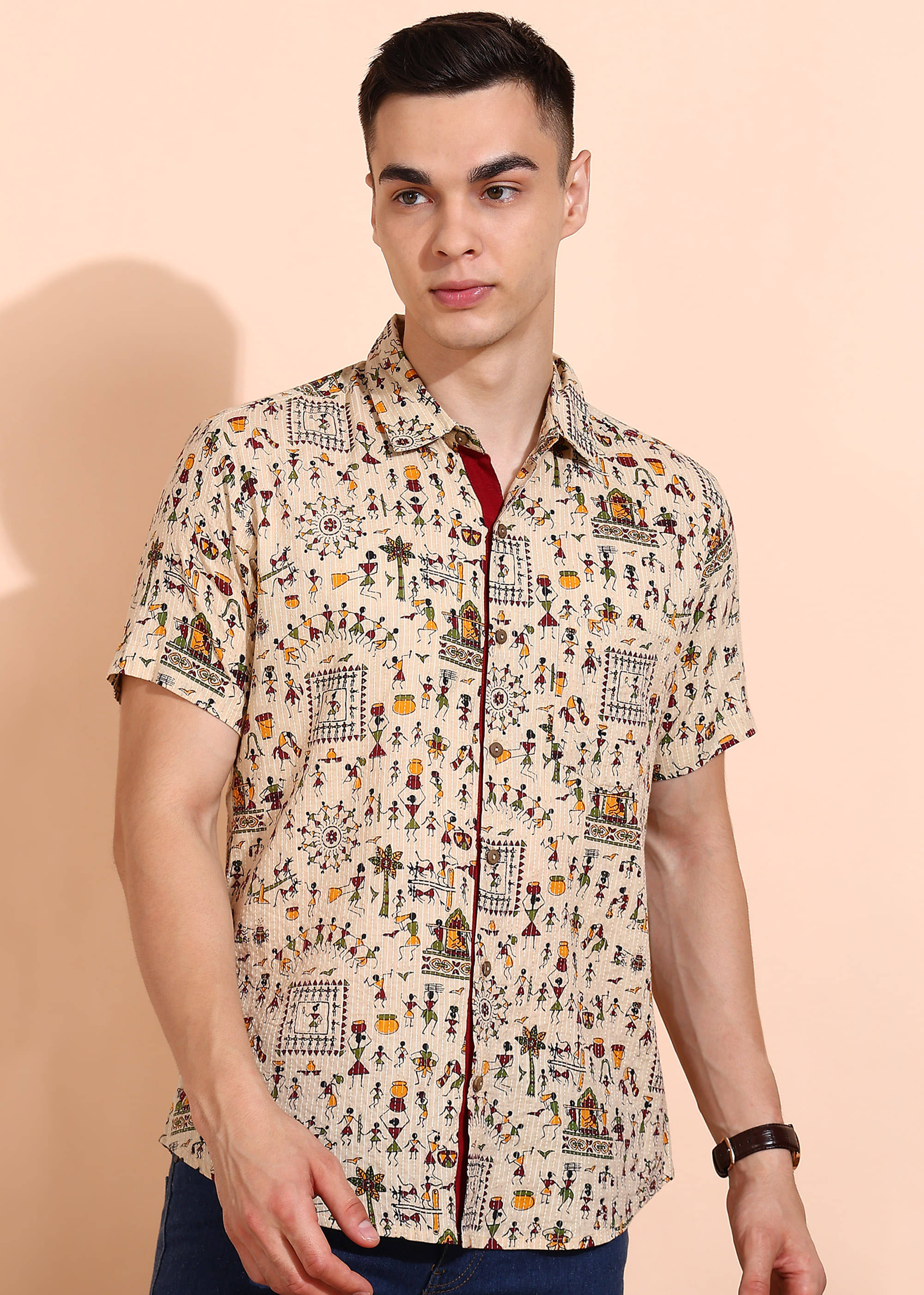 Yash Gallery Polyester Regular Fit Printed Half Sleeves Men's Casual Shirt - Off-White ( Pack of 1 ) Yash Gallery Polyester Regular Fit Printed Half Sleeves Men's Casual Shirt - Off-White ( Pack of 1 )