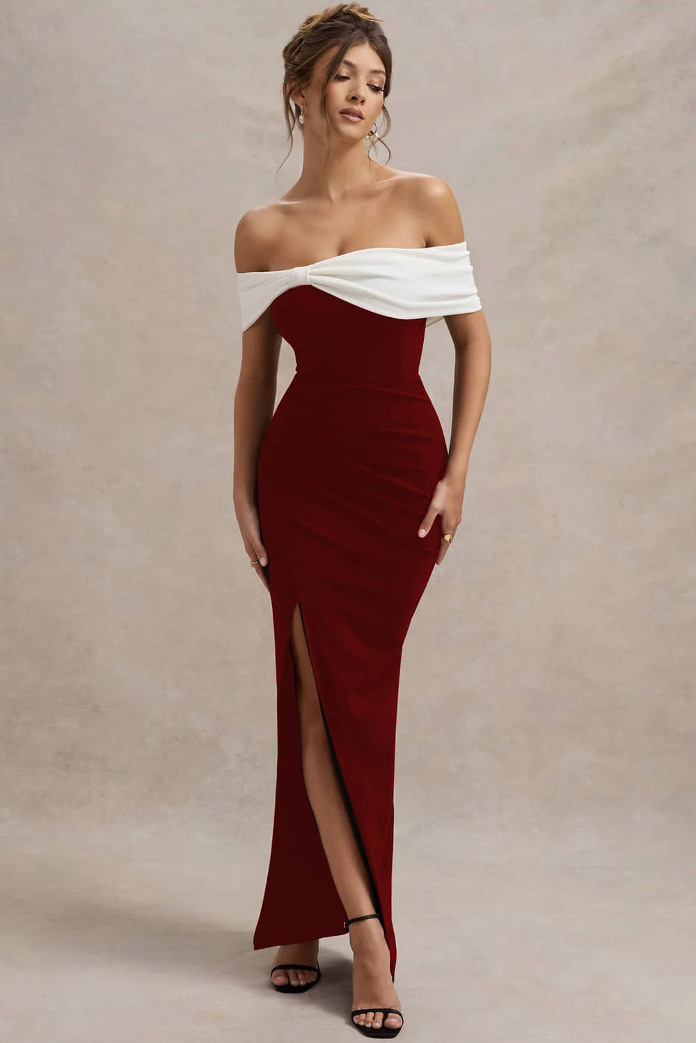     			clafoutis Women Lycra Colorblock Side Slit Dress ( Wine )