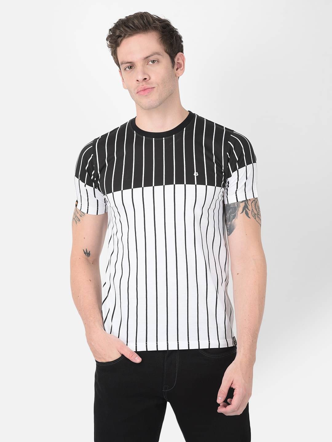     			BERRYBLUES 100% Cotton Regular Fit Colorblock Half Sleeves Men's Round T-Shirt - White ( Pack of 1 )