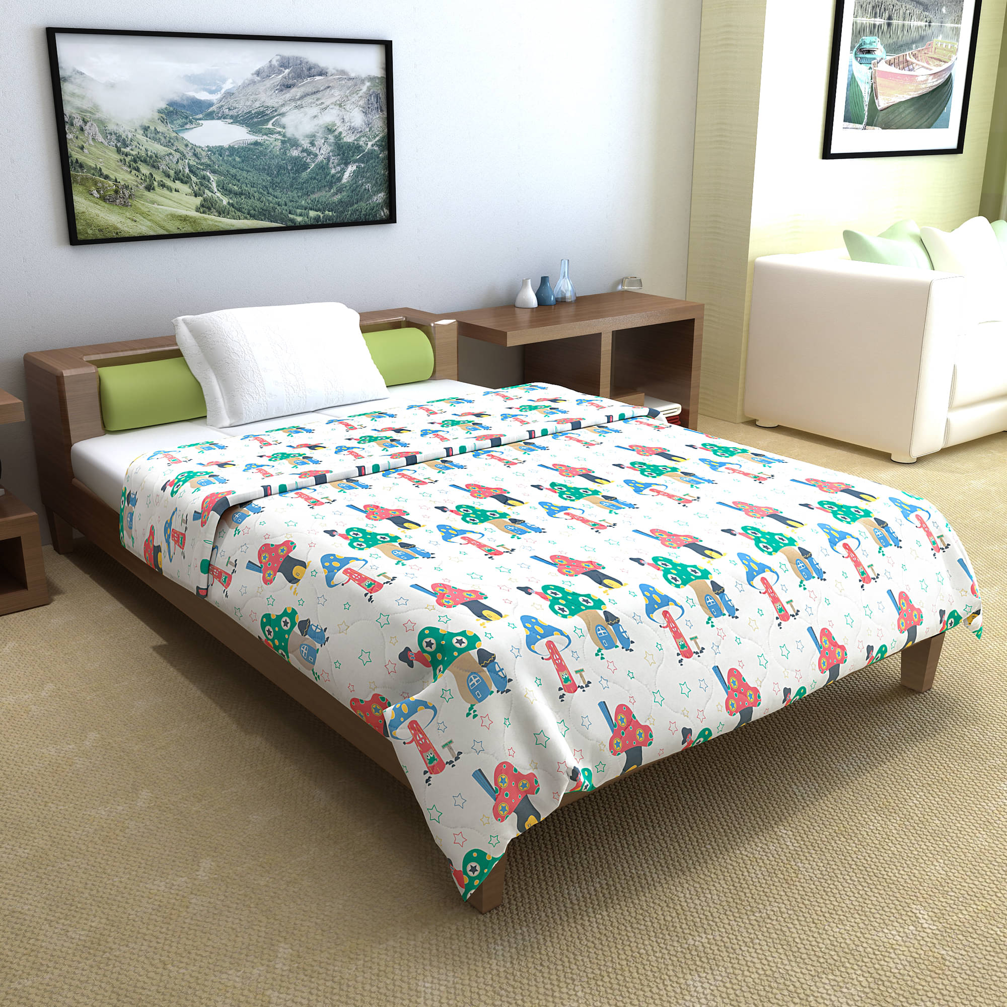DIVINE CASA Cotton Abstract Printed Single Size Comforter ( 230 x 145 cm ) - White ( Pack of 1 ) DIVINE CASA Cotton Abstract Printed Single Size Comforter ( 230 x 145 cm ) - White ( Pack of 1 )